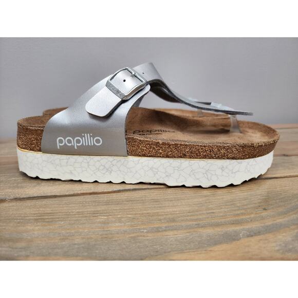 Birkenstock Shoes - Birkenstock Papillio Gizeh Platform Sandals Silver Women's US 8